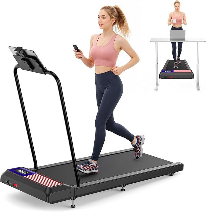Walking Treadmill Pad with Handle Bar, Silent and Foldable Fitness Equipment, Treadmill with 4-in-1 Modes, Easy Assembly, ...