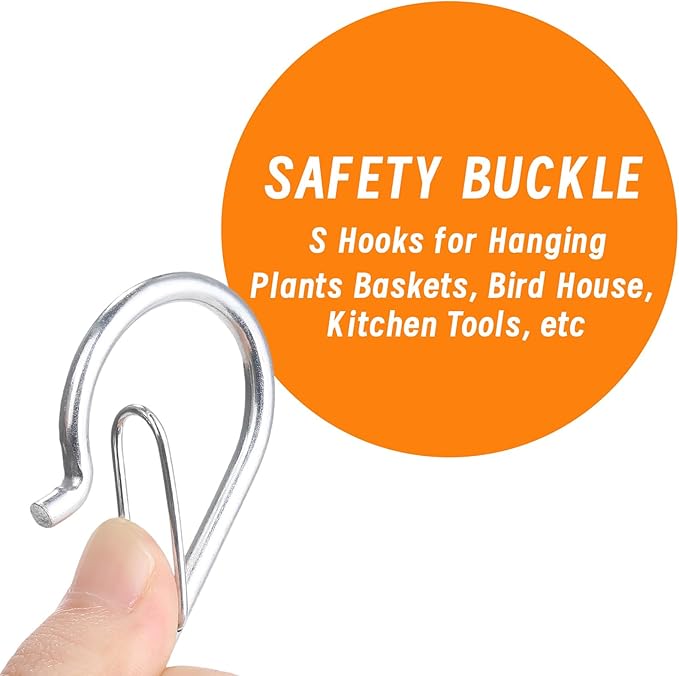 36 PCS S Hooks for Hanging with Safety Buckle, 3.5 inch Heavy Duty Metal S Shaped Hooks Stainless Steel for Hanging Kitchen Utensil, Cups, Pots, Plants, Bags, Hats (Silver)