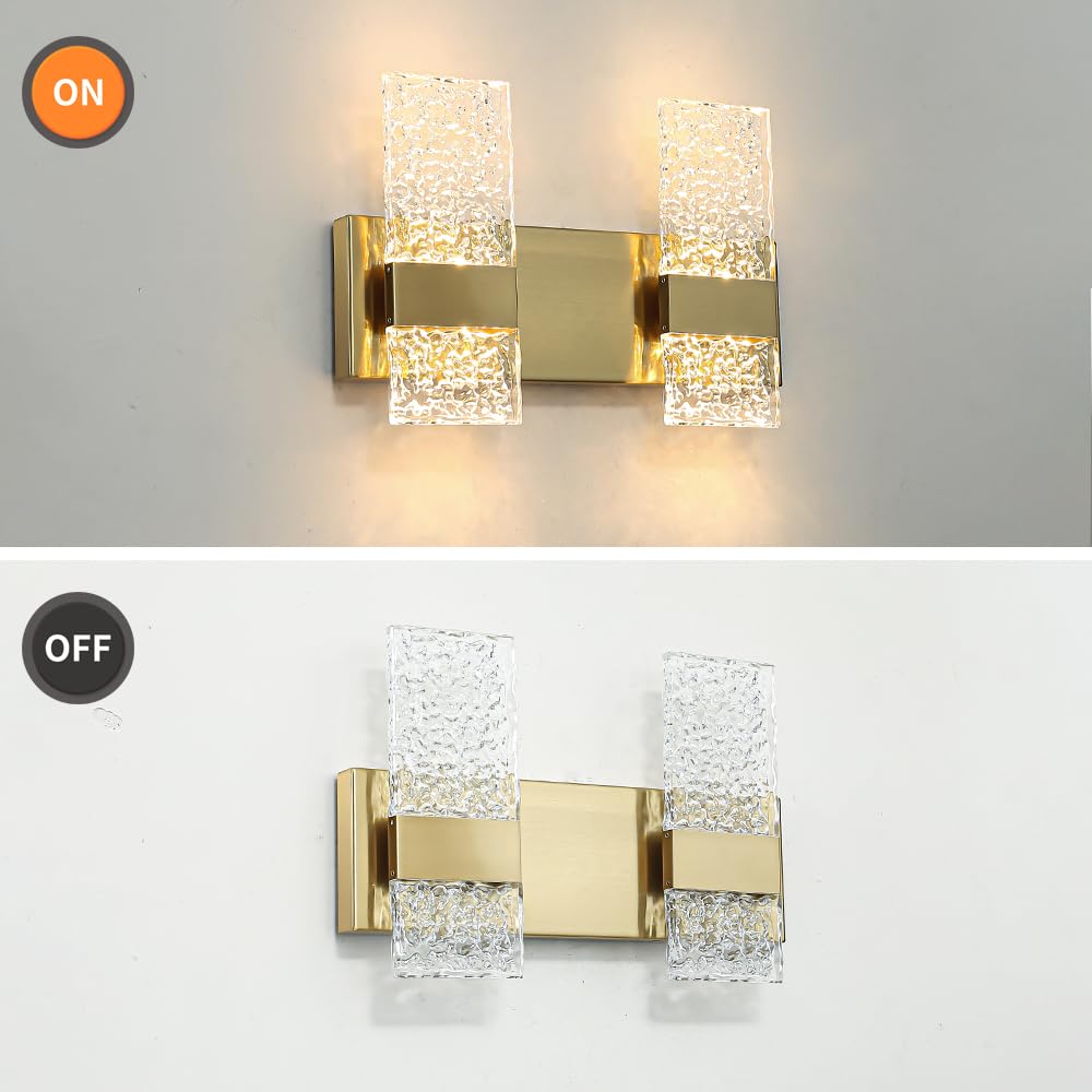 Modern Brushed Gold 4-Lights Bathroom Vanity Light  Eleglant Brass Led Bathroom Light Fixtures Over Mirror  Dimmable Acrylic Shade Wall Lighting Fixtures  Hardwired Wall Light(H9.25In  L13.78In)