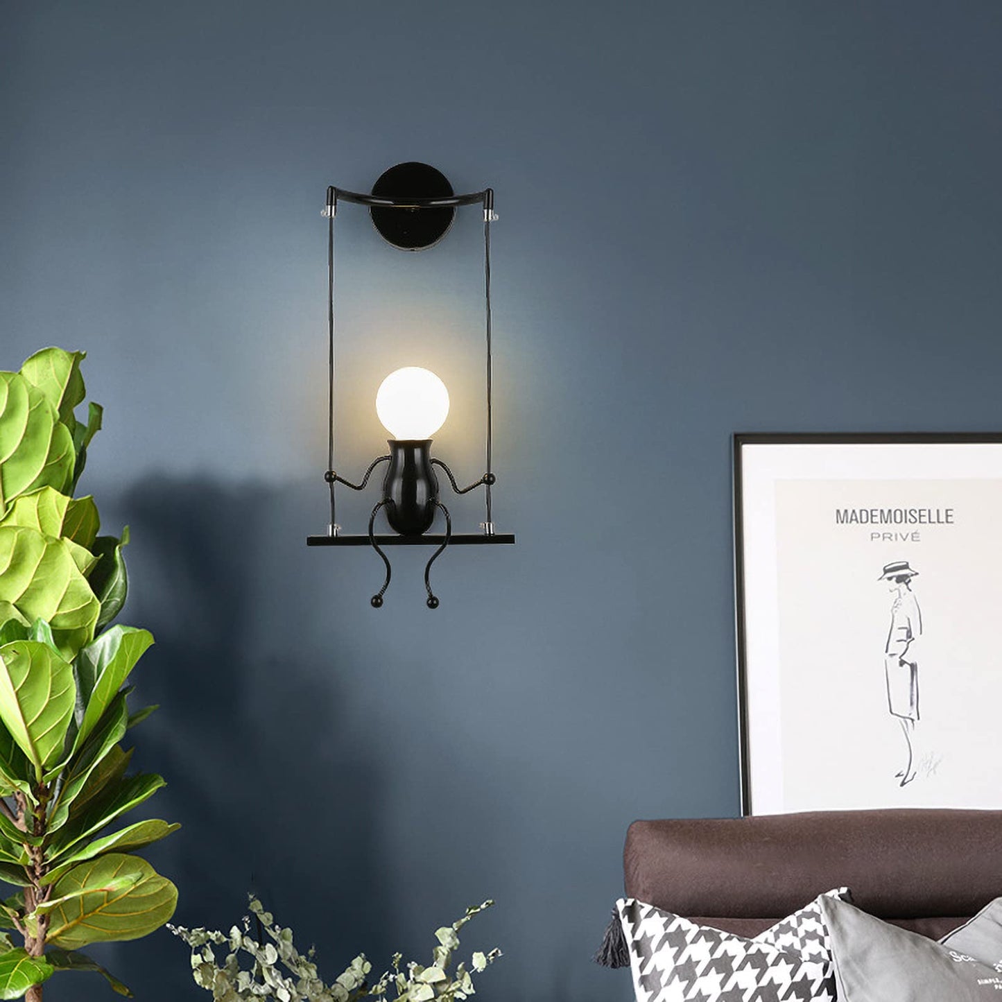 SOUTHPO Wall Light Fixture LED Swing Lamp Mini Doll Design Adjustable Black 1×E26 for Bedroom Decor