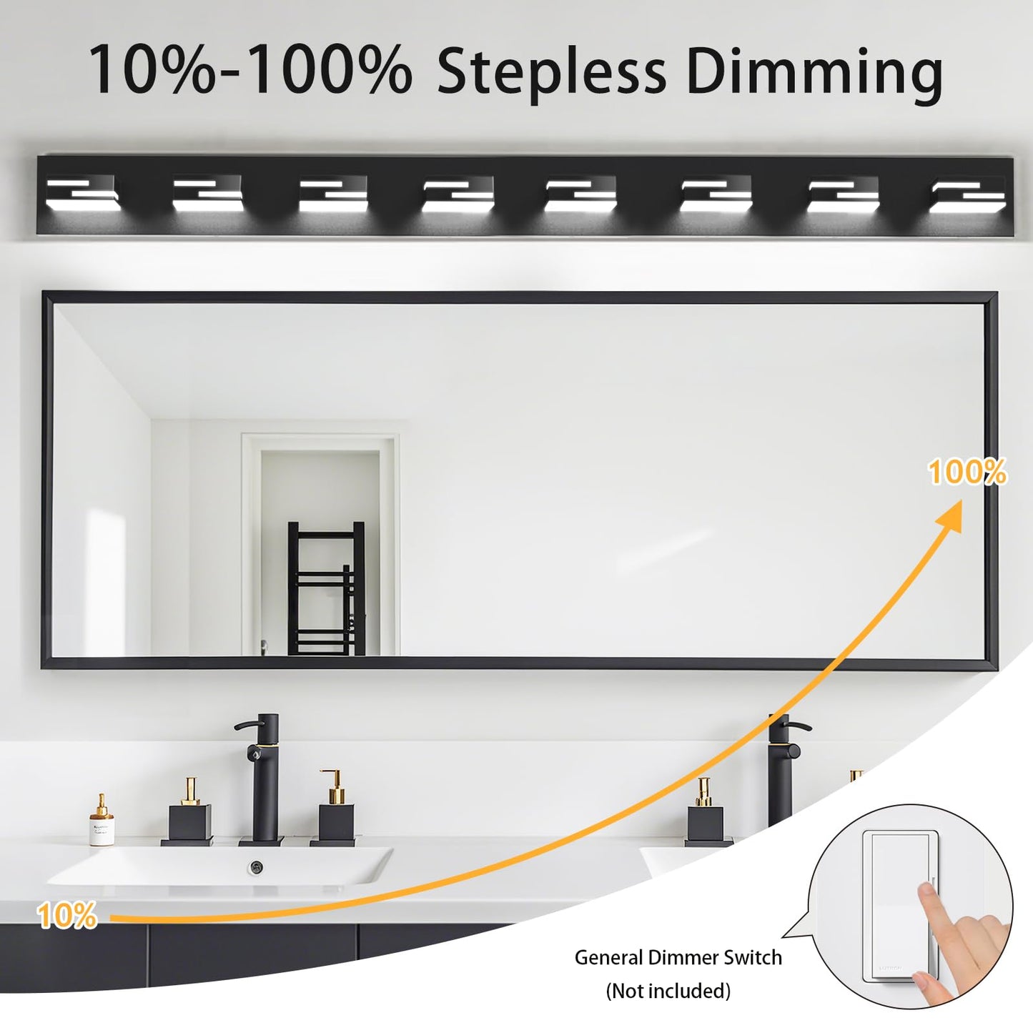 Led Modern Bathroom Vanity Light Fixtures 8-Light 5Cct Dimmable Matte Black Vanity Lights For Bathroom Lighting Fixtures Over Mirror  With 350?Rotatable Acrylic Heads  55-Inch
