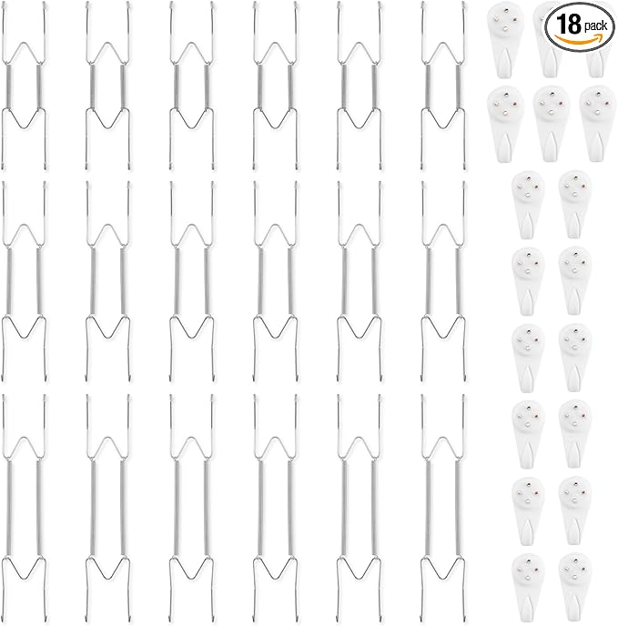Bilillo 18-Piece Stainless Steel Wall Plate Hangers, 8/10/12 Inch Invisible Decorative Wire Plate Holders with 18 Pieces Wall Hooks for 8 to 14 Inch (Silver)