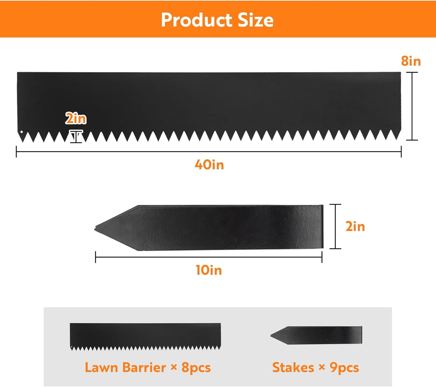 Steel Landscape Edging 40" Lx8 H,8pcs Metal Landscape Edging with 9 Stakes,27Ft Easy-to-Install Garden Edging for Flexible Bend,No-Dig Lawn Edging Border for Yard Pathway Forestry,Black