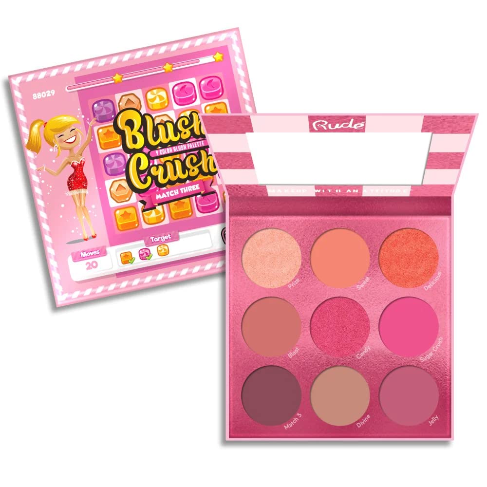 Blush Crush 9 Color Blush Palette - Match Three by Rude Cosmetics for Women - 0.67 oz Blush