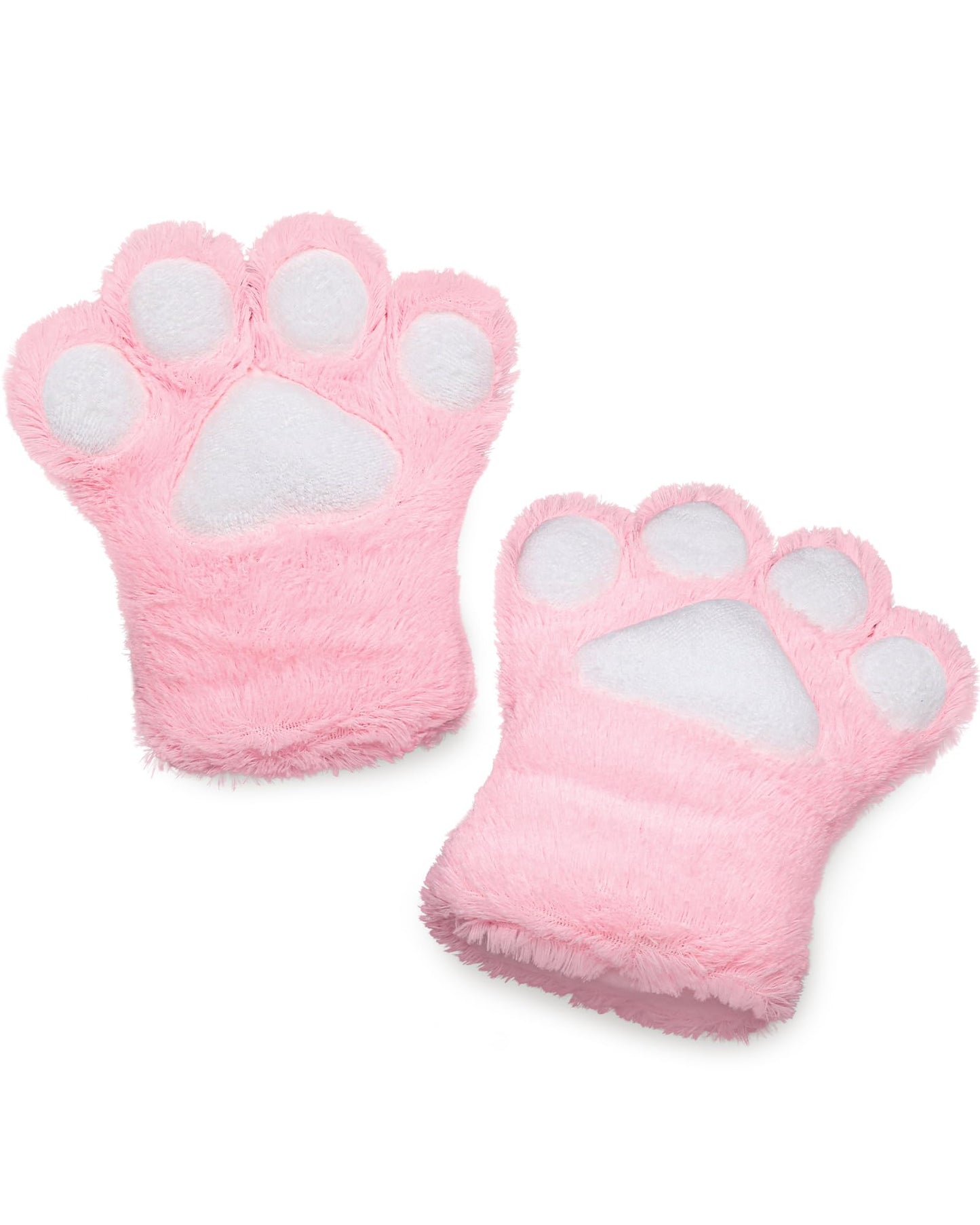 BNLIDES Cosplay Animal Fluffy Cat Fursuit Paws Claws Gloves Costume Accessories for Adults (Pink)