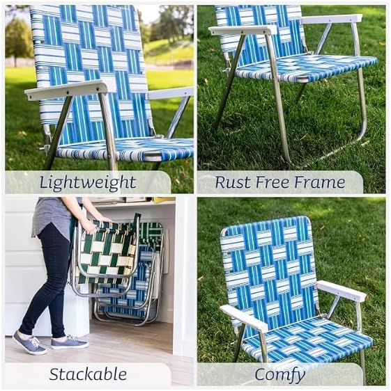 Lawn Chair USA Folding Aluminum Outdoor Patio Lawn Chair | Heavy-Duty Webbed Chairs for Camping, Sports, Beach, Yard & Tailgating | Lightweight Portable | Classic - Florida Theme