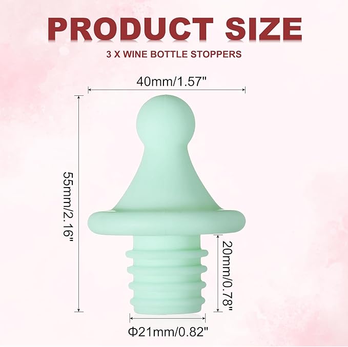 uxcell 3 Pcs Silicone Roof Shape Wine Stopper, Reusable Wine Stoppers Airtight Leak-proof Bottle Plug Liquor Saver with Beer Beverage Bottle Stopper for Bar Holiday Party, Light Green