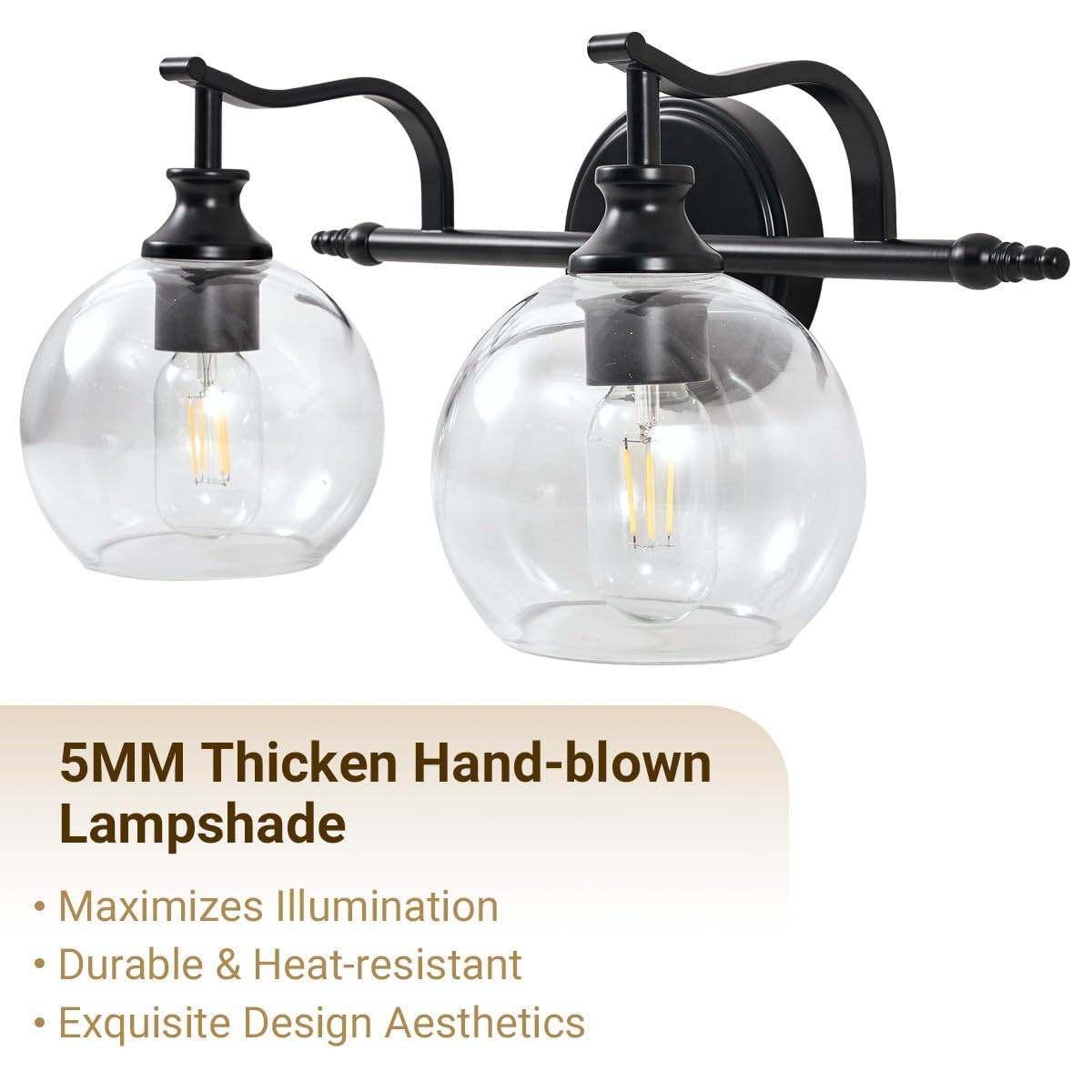 Andy Star Black Vanity Light  5-Light Bathroom Light Fixture  35 Large Bathroom Lighting Over Mirror  Industrial Wall Sconce  Perfect For Big Bathrooms  Double Vanities  Long-Length Elegant Design