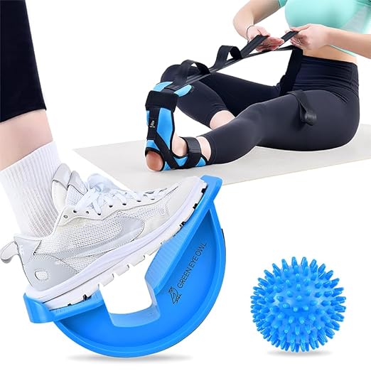Foot & Calf Stretching Kit-Foot Rocker, Stretching Strap & Spiky Massage Ball-Effective Pain Relief for Plantar Fasciitis,...