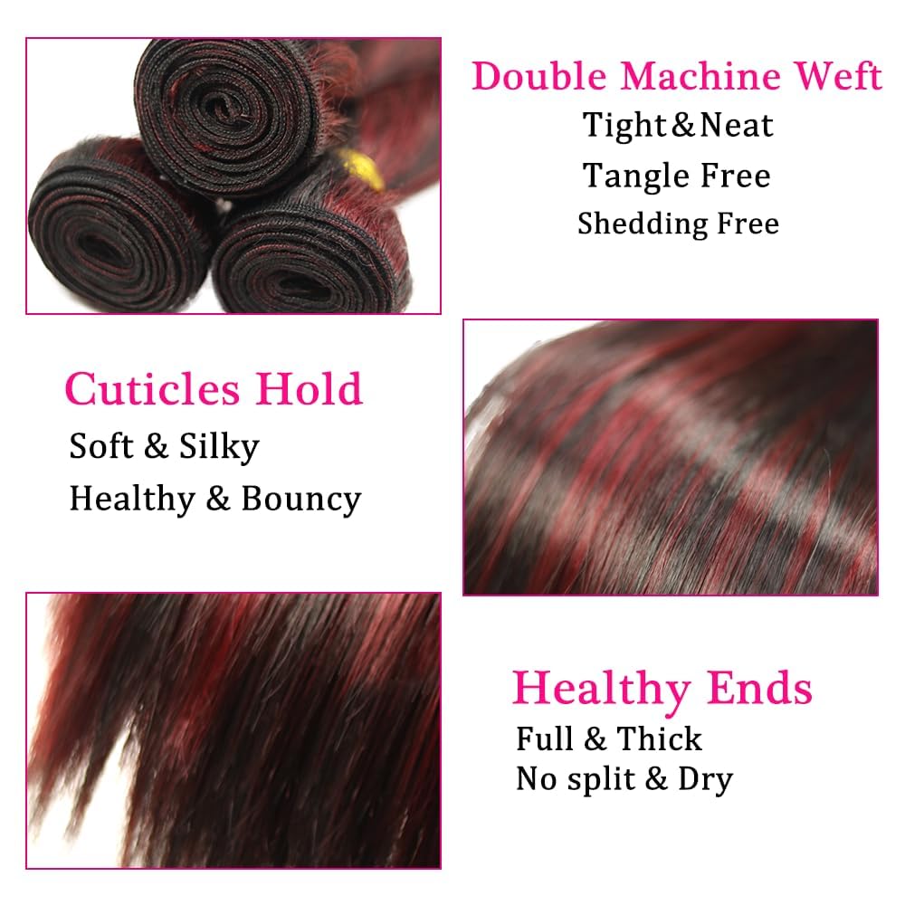 Lagalaga Bundles Human Hair 12 14 16 Inch Straight Burgundy P1B/99J Human Hair Bundles Unprocessed Brazilian Virgin Hair Quick W