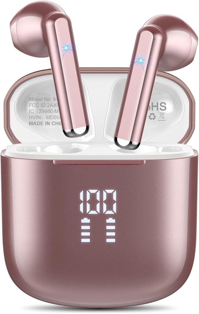Wireless Earbuds, Bluetooth 5.3 Headphones with 4-Mics Clear Call and ENC Noise Cancelling, Bluetooth Earbuds Touch Contro...