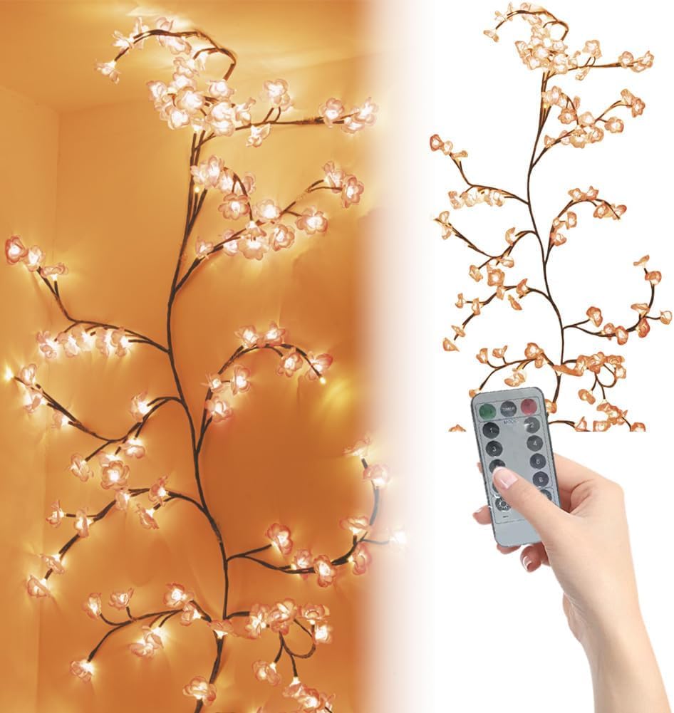 Rose Led Tree Branch Lights For Wall  Rose Flower Willow Vine Twig Decor Garland With 48 Led Lights And Remote 8 Lighting Modes Christmas Decorations Indoor For Home Wall Door Window (47Inch)