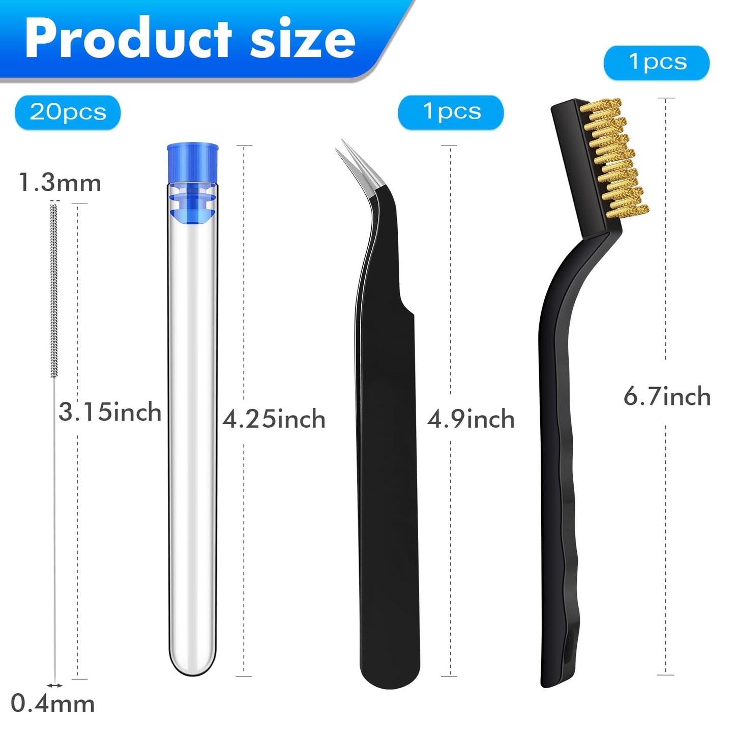 22PCS 3D Printer Nozzle Cleaning Kit, 3D Printer Cleaning Kit with 20x 0.4mm Stainless Steel Needles, 1 Precision Tweezer & Copper Wire Brush, Universal Clog Removal Tool for 3D Printers