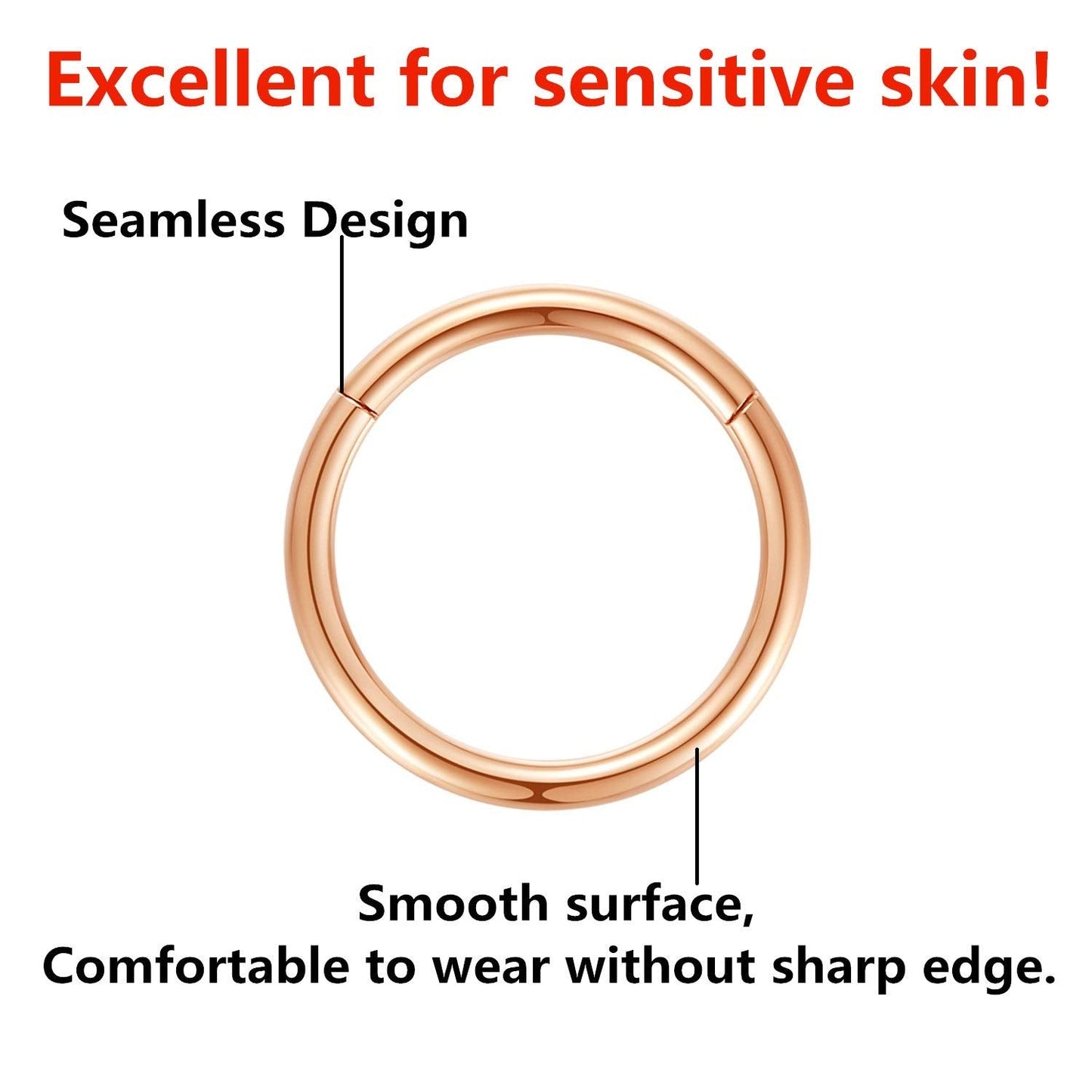 2pcs Pair 11mm Septum Ring Rose Gold Nose Rings Hoop 14 Gauge Nose Hoop Helix Daith Tragus Hinged Segment Septum Clicker Lip Rin