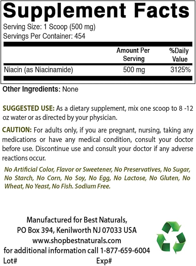 Best Naturals Niacinamide (Vitamin B3) Pure Powder 8 OZ