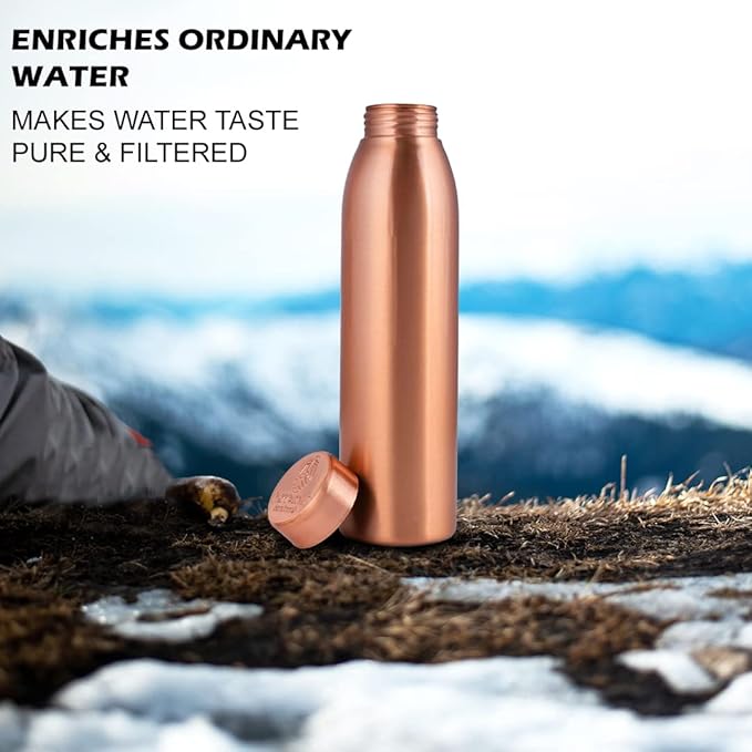 Copper Water Bottle 1Liter - Gift Box of 3, Plain 1, Hammered 2, an Ayurvedic vessel made of pure copper - helps you drink more water with many health benefits