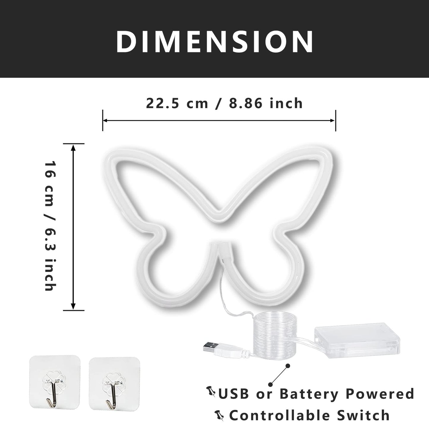 Ursamajor Butterfly Neon Sign - Purple Led Light For Bedroom & Party Decor - Usb/Battery Operated, Indoor Use