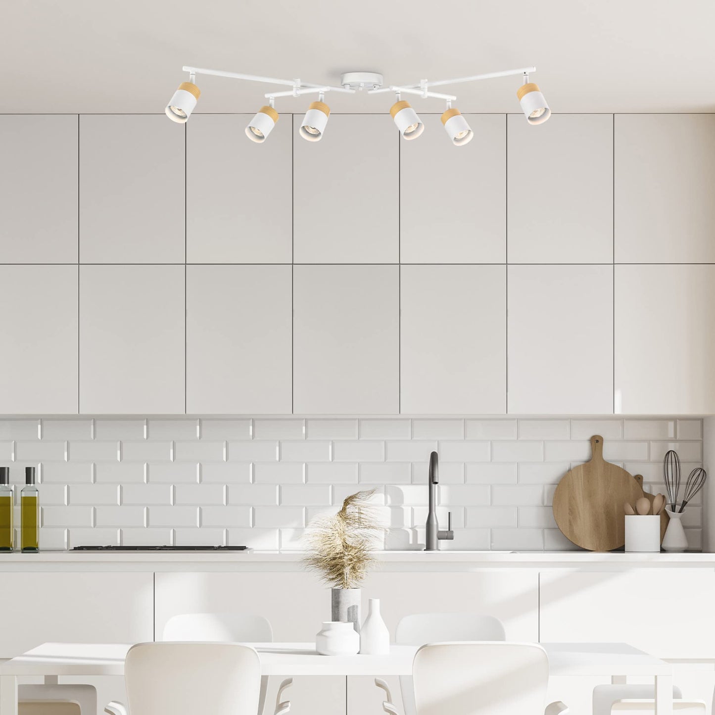 Globe Electric 64000055 42in 6-Light Track Lighting, Matte White, Metal, Pivot Shades, GU10 Sockets