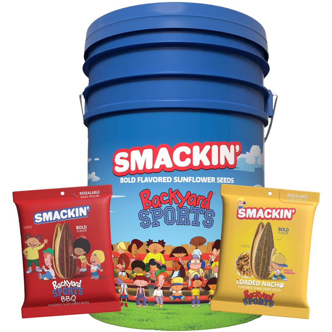 SMACKIN x Backyard Sports - 2 limited availability Flavors & 1 Collectible Card - 10 resealable 4 oz bags  44 single-serve 1.5oz bags (54 Pack Bucket)