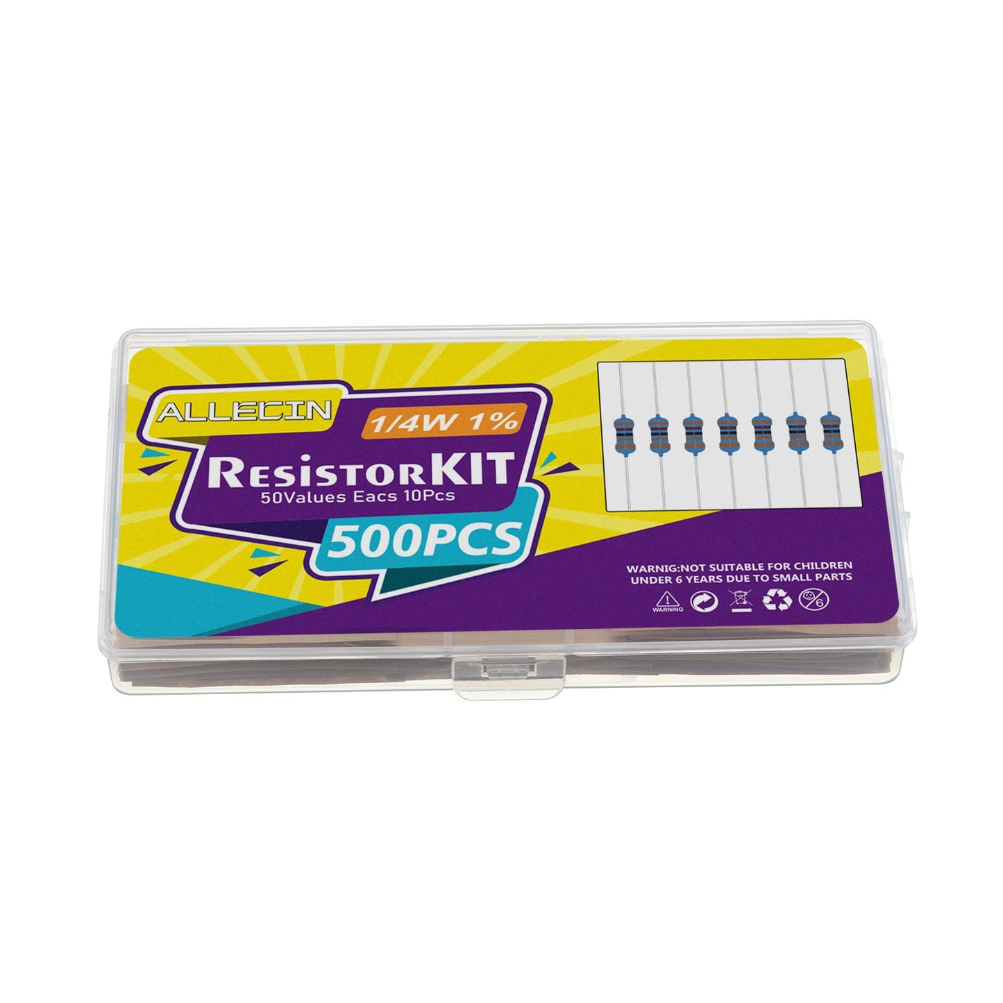ALLECIN 50 Values 1/4W 0 Ohm-10M Ohm ±1% Tolerance Metal Film Resistor Assorted 1/4 Watt Common Fixed Resistors Assortment Kit
