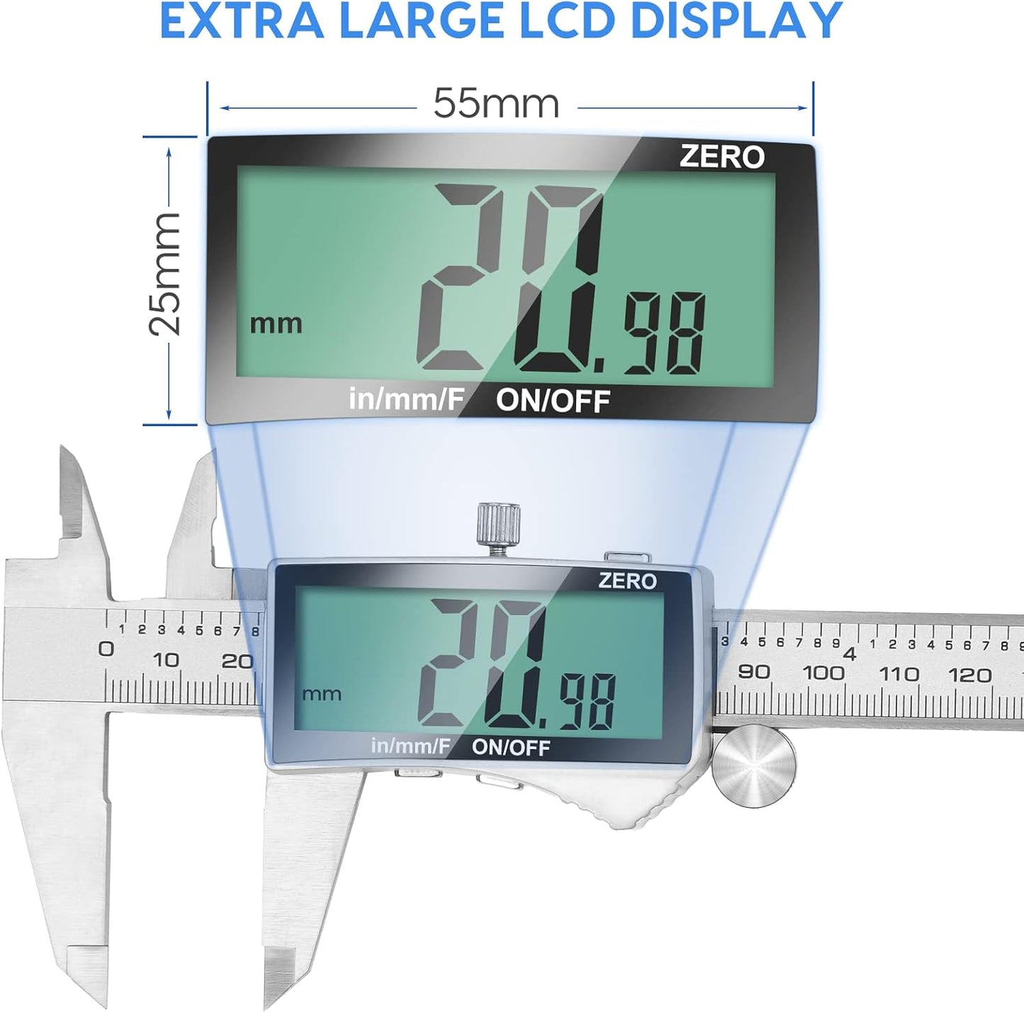 Digital Caliper, 6 Inch Caliper Tool with Extra Large LCD Screen, Auto-Off Feature, Easy Switch from Inch Metric Fraction, Stainless Steel Vernier Caliper Measuring Tool for DIY/Household