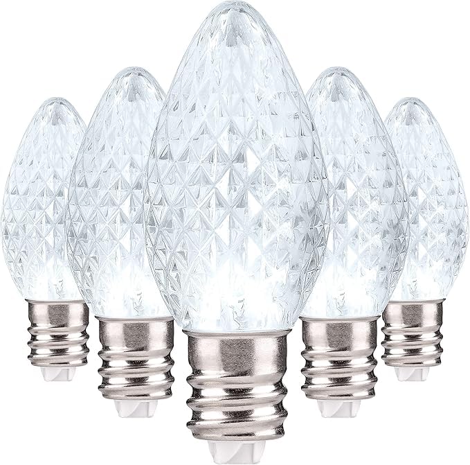 Holiday Lighting Outlet Faceted C7 Christmas Lights | Cool White Led Light Bulbs Holiday Decoration | Warm Christmas Decor For Indoor & Outdoor Use | 2 Smd Leds In Each Light Bulb | Set Of 25