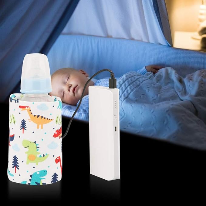 USB Baby Feeding Bottle Warmer Portable Cartoon Milk Bottle Travel Heater Portable Milk Bottle Heating Warmer Compatible with Many Kinds of 5V 2A USB Devices(Dinosaur, 12)
