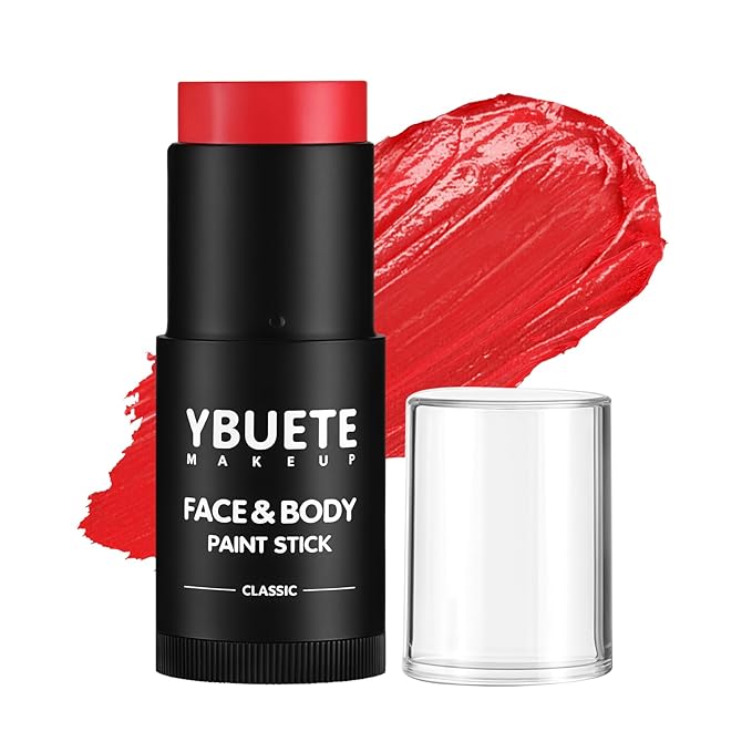 Red Oil Based Face Body Paint Stick, Non-toxic Full-coverage Face Painting for Halloween Cosplay SFX Makeup Clown Joker Demon Vampire, Waterproof Cream Red Eye Black Stick for Costumes Party