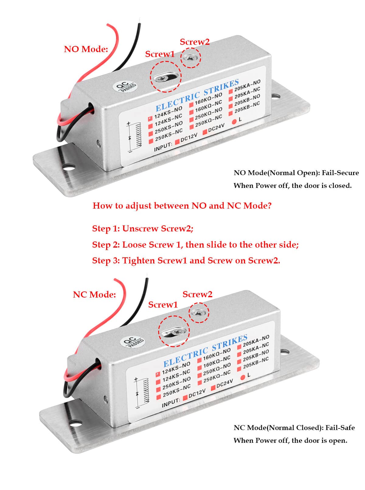 Electric Door Strike Lock ANSI Standard Heavy Duty Fail-Secure/Fail-Safe Adjustable 12V DC for Door Access Control System Cylindrical Locksets Silver