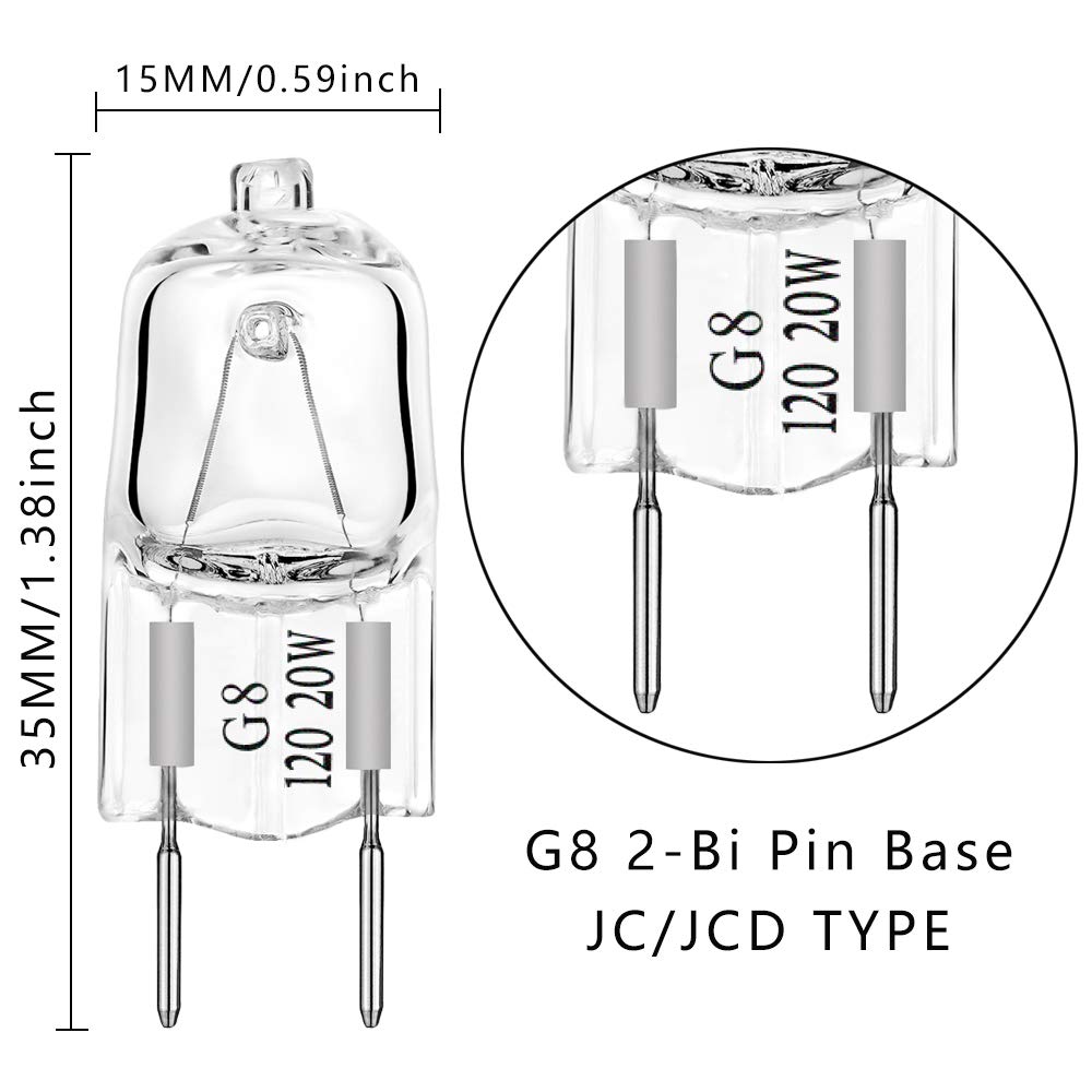 AHEVO G8 Dimmable Halogen Light Bulbs 20W 120V, Warm White, Glass, 10 Pack
