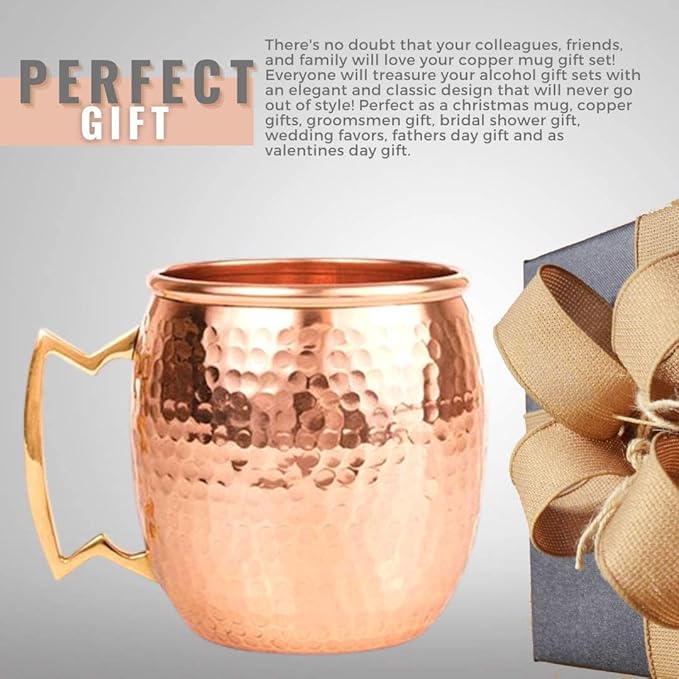 [Gift Set] Moscow Mule Copper Mugs Set of 48 (16oz) w/Straws & Jigger | 100% Pure Copper Cups, Tarnish-Resistant Food Grade Lacquered Finish, Ergonomic Handle (No Rivet) w/Solid Grip
