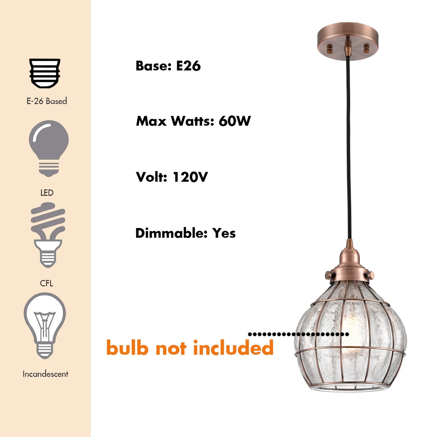 Yubole Vintage Pendant Light Fixture - Rustic Copper -  ed Glass Shade - Model Tb2020Du - Ideal For Kitchen Island, Antique Red Finish