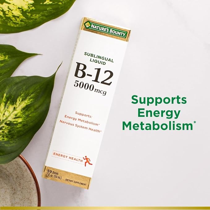 Nature's Bounty Vitamin B Complex Liquid, B12 Vitamin 5000 mcg, Nervous System Health & Cellular Energy Support, B Complex Vitamins for Women & Men, Vegetarian, 59 Servings, 2 Fl Oz