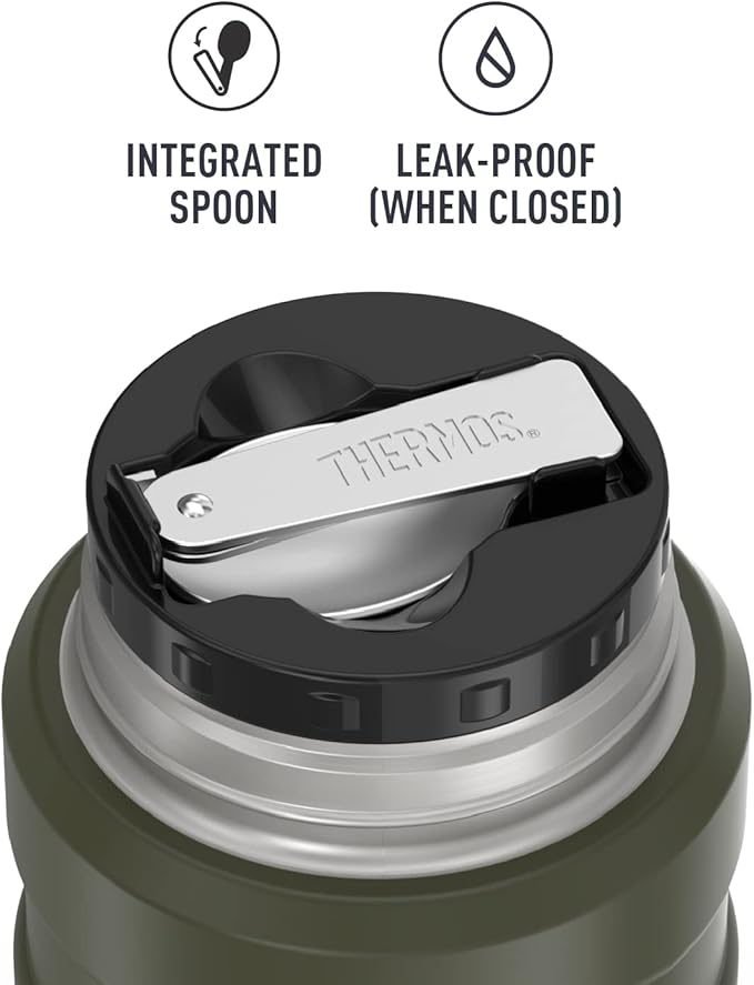 THERMOS Stainless King Vacuum-Insulated Food Jar with Spoon, 16 Ounce, Army Green (Pack of 4)