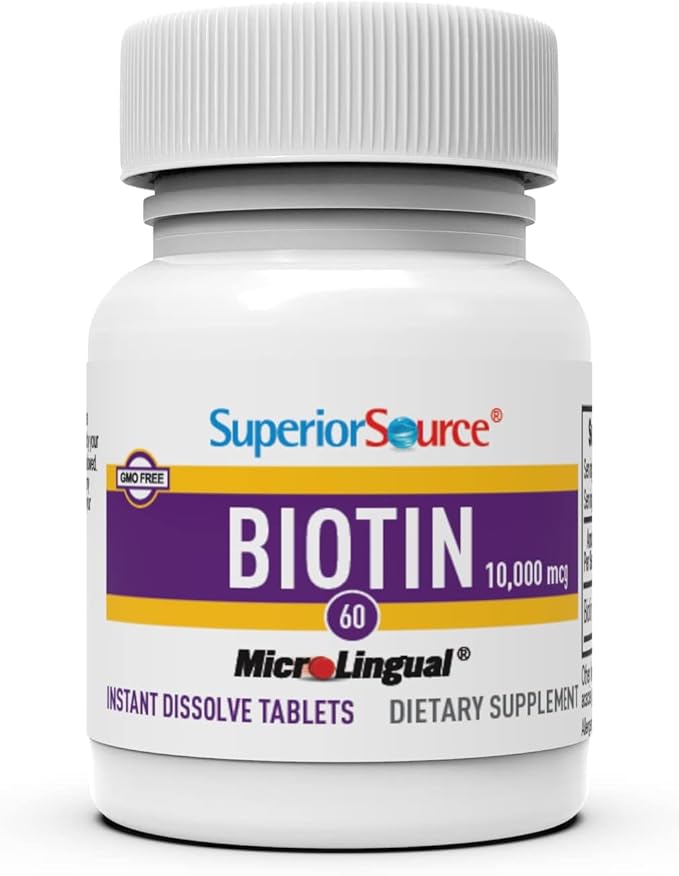Superior Source Biotin 10,000 mcg - Daily Supplement Supports Hair Health & Growth - Natural Biotin Supplement Aids Healthy Nails & Skin - 60 Sublingual Dissolving Tablets