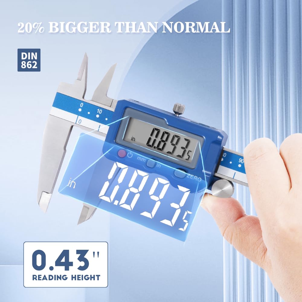 Dasqua 8”/200mm Digital Caliper, Stainless Steel Precision Measuring Tool with Advanced Dual Chip, Large LCD, Resolution 0.0005”/0.01mm, Accuracy ±0.001”/0.02mm