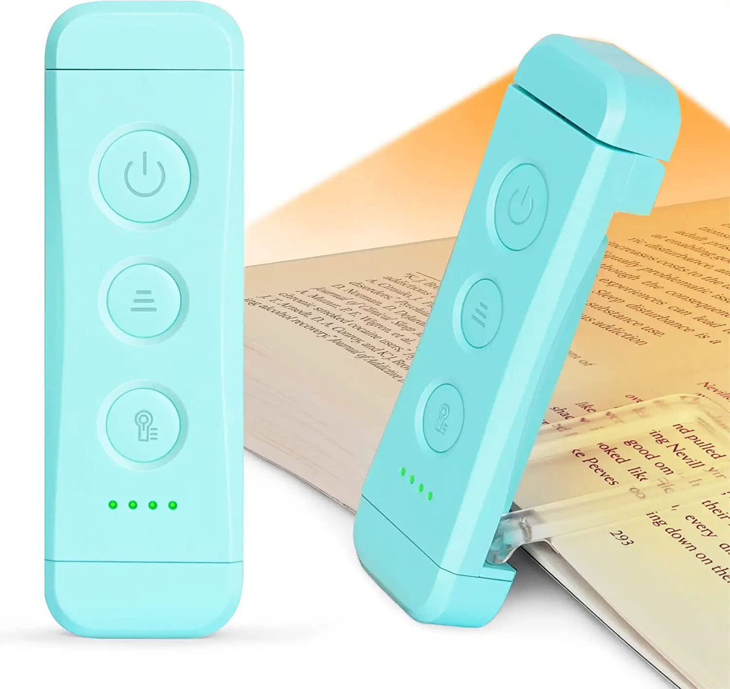 Glocusent USB Rechargeable Book Light, Clip-on LED, 3 Amber Colors, 5 Brightness Levels, Small, Blue, Model A15
