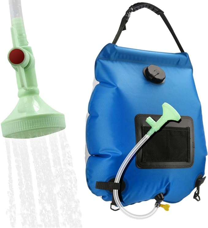 Solar Shower Bag | 5 Gal/20L Solar Heating Camping Shower Bag | Removable Hose | On-Off Switchable Shower Head | Ducha Portatil | Traveling Shower | Portable Shower for Beach Swimming, Hiking