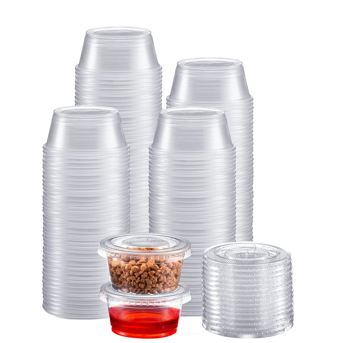 Zeml Portion Cups with Lids (3.25 Ounces, 200 Pack) | Disposable Plastic Cups for Meal Prep, Portion Control, Salad Dressing, & Medicine | Small Plastic Condiment Container