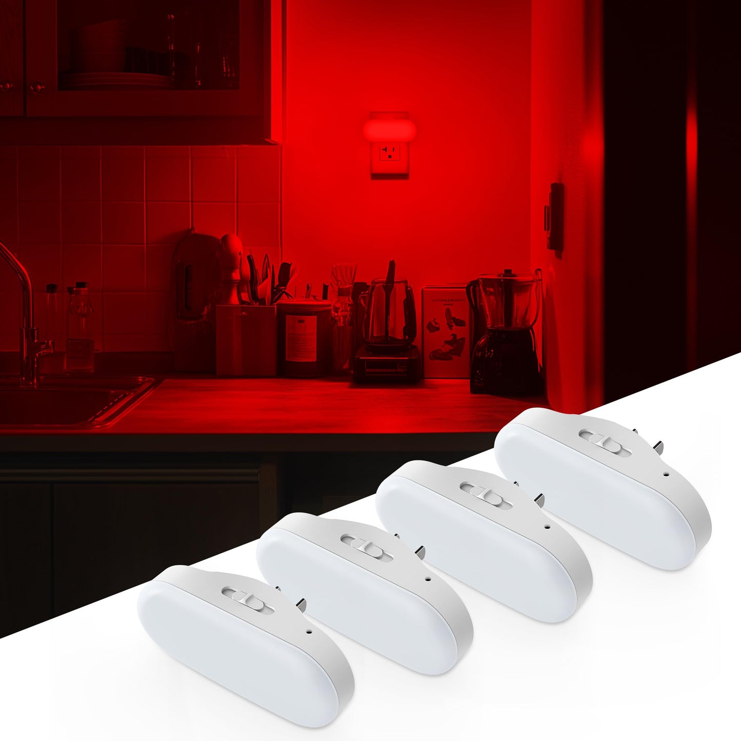 DORESshop Red Night Light, Dimmable LED Plug-in for Bedroom, Kids Room, 4 Pack, 1W, Model D-NL007REDG-4