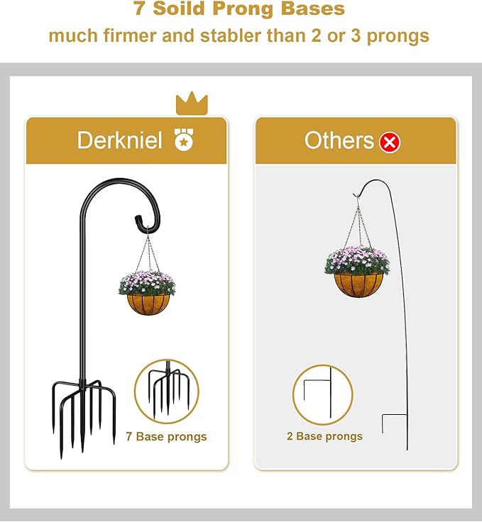 Shepherd Hook 108 Inch Tall Heavy-Duty Metal Garden Hanging Pole Stake for Bird Feeder Pole Plant Baskets, Black (2 Pack)