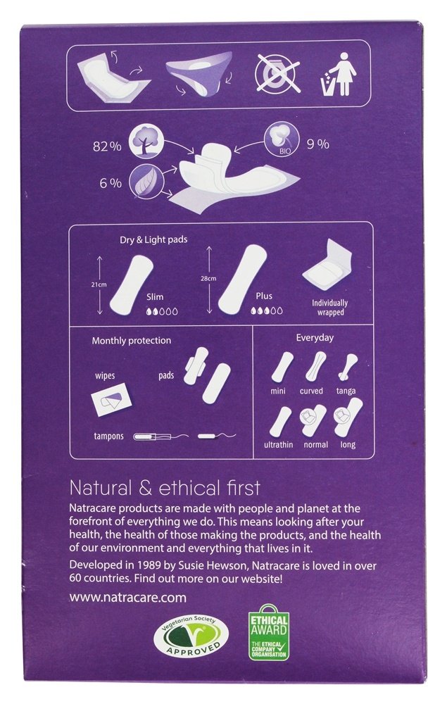 Natracare Dry & Light, Slim, Natural and Absorbent Pads with Organic Cotton Cover for Light Urinary Incontinence (6 Pack, 120 Pads Total)