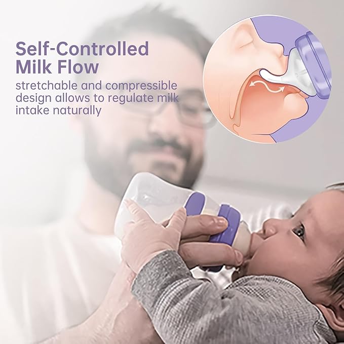 4 Count Bottle Nipples Compatible with Lansinoh NaturalWave Bottle, Soft and Durable Silicone Bottle Nipples, BPA-Free Replacement Bottle Nipple XS