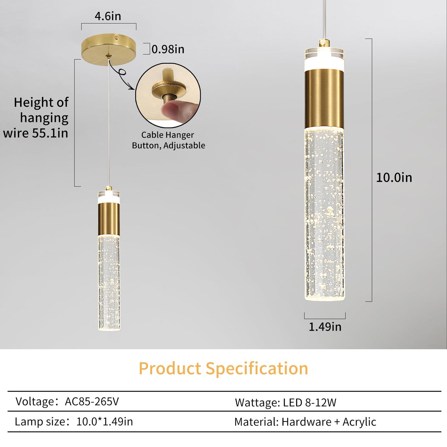 3 Pack Modern Kitchen Island Pendant Lights  Gold Bubble Crystal Ceiling Hanging Light  3 Color 2700K/4500K/6500K  Mini Linear Led Chandelier Lighting For Dining Room  Bedroom  Bar  Hallway  Bedside
