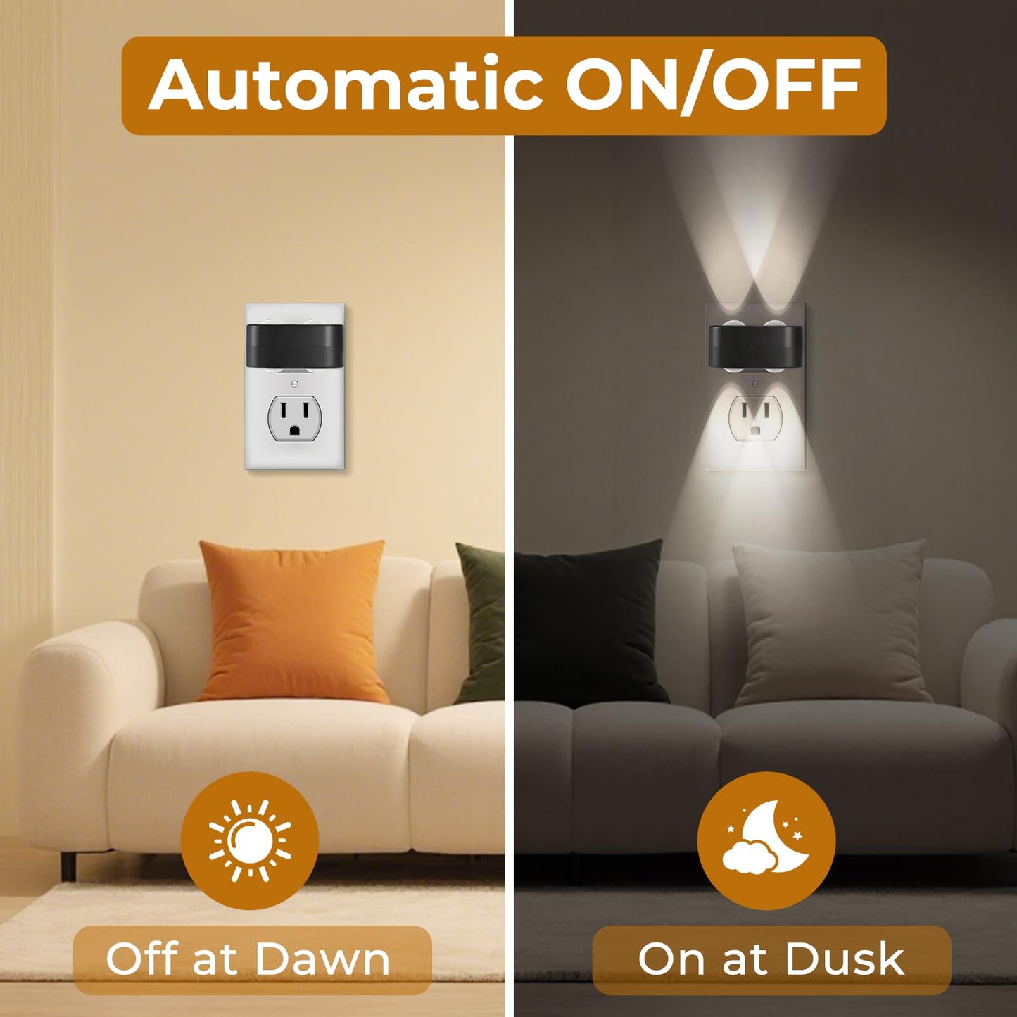 4-Pack Led Night Lights Plug Into Wall  5000K Daylight 100Lm  Auto On/Off Light Sensor  Rotating Ambient Lighting For Bedroom  Hallway  Bathroom  Nursery  Kitchen Non Dimmable