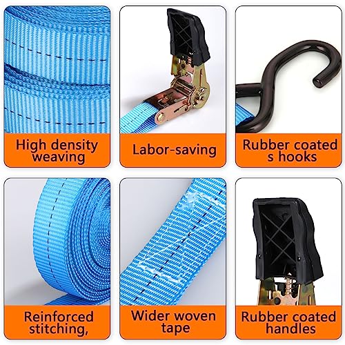 LISHINE 6 Pcs 1 Inch Heavy Duty 20ft Tie Down Straps with Hooks, 2200 LBS Break Strength, Cargo Ratchet Straps for Motorcy...