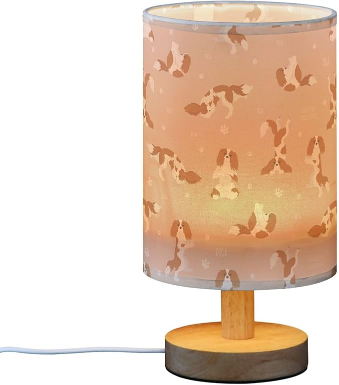 Table Lamp Yoga Cavalier King Charles Spaniel Dog Nightstand Lamp with Wood Base Fabric Lamp Shade Bedside Desk Lamp for Living Room Bedroom Kids Room Office
