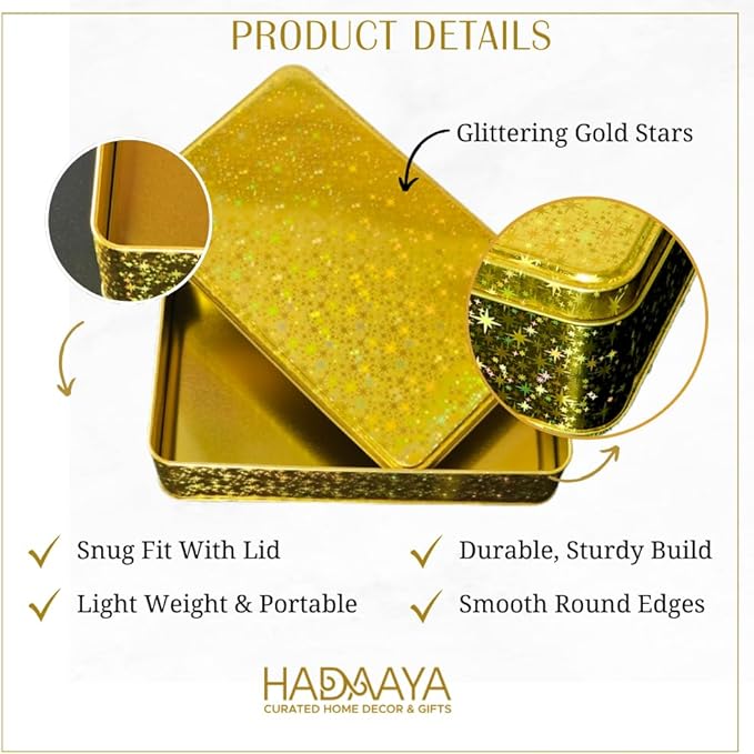 Glitter Tin Bundle – Set of 4 Rectangular Christmas Gift Boxes (Gold, Red, Silver, Pink) – Festive Containers for Cookies, Candy, Crafts & Holiday Gifting