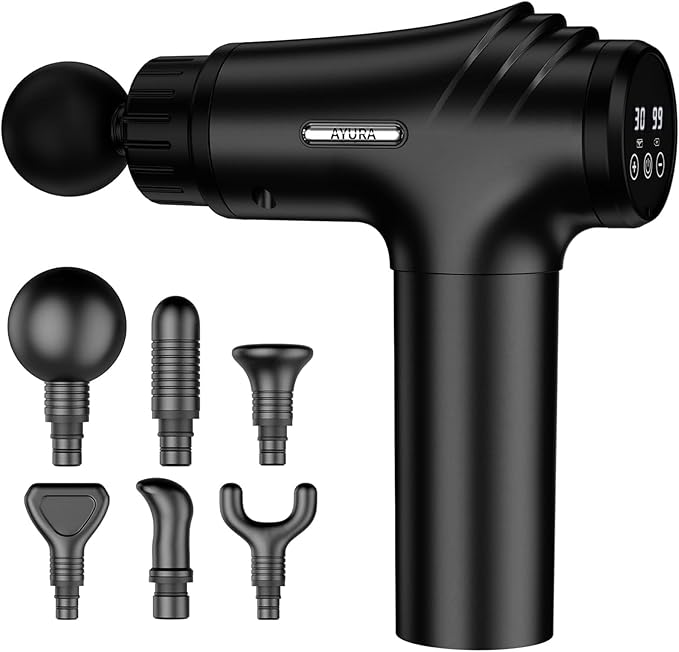 AYURA Massage Gun Deep Tissue, Muscle Massager Gun for Pain Relief, Percussion Massage Gun with 30 Speeds & 6 Heads, Porta...