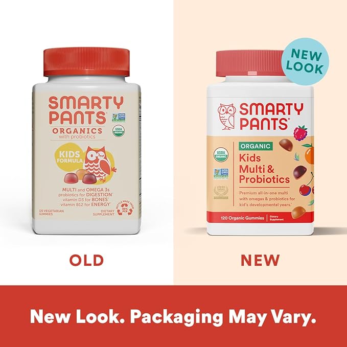 SmartyPants Toddler Multivitamin Gummies: Omega 3 Fish Oil (EPA/DHA), Vitamin D3, C, Vitamin B12, B6 & Organic Kids Multivitamin Gummies: Probiotics, Omega 3 (ALA), Vitamin D3, C, Vitamin B12